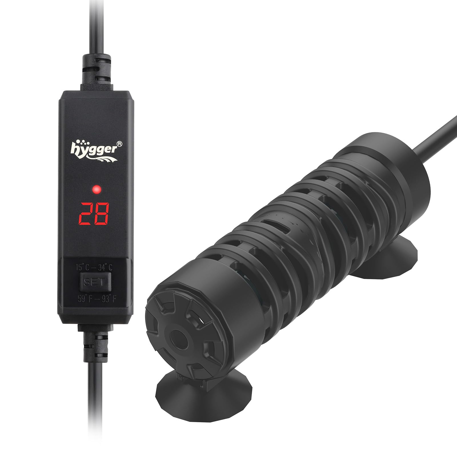 hygger Aquariumverwarming, mini-aquariumverwarming, 100 W, instelbare temperatuur, aquariumverwarming met externe controller en geïntegreerde thermometer voor 25 tot 50 l