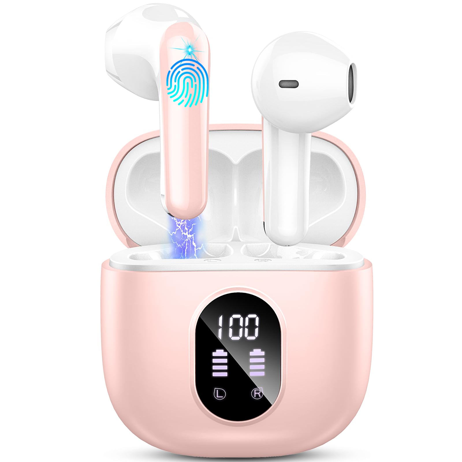 Wireless Earbuds, Bluetooth 5.3 Headphones 2024 Wireless Headphones in Ear with ENC Mic, Bluetooth Earphones Noise Cancelling Ear buds with 50H Hifi Stereo, IP7 Waterproof Headset, USB-C, LED Display
