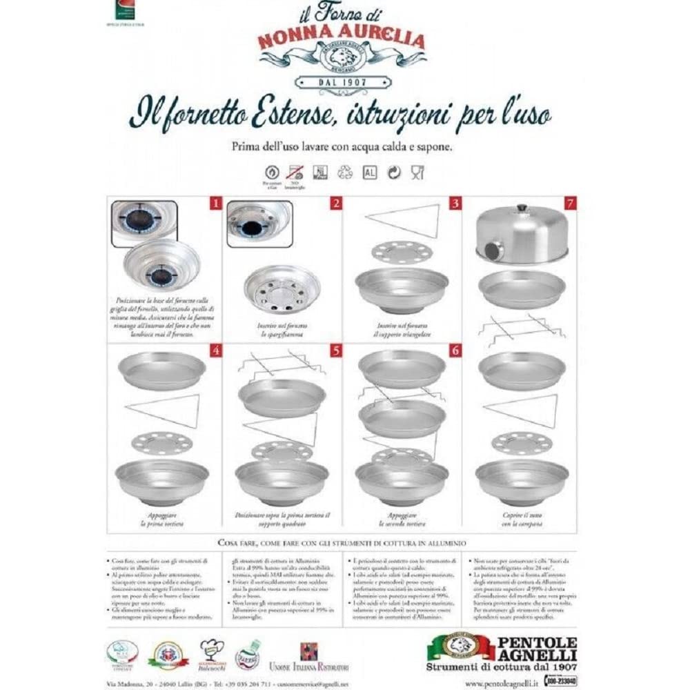 Pentole Agnelli Coalfornoocchio35 Family Fornetto Nonna Aurelia, Con Occhio Con Spargifiamma Inox E Tortiere 10/10, Lucidato, Argento, ‎35 x 35 x 10 cm. 100 grammi