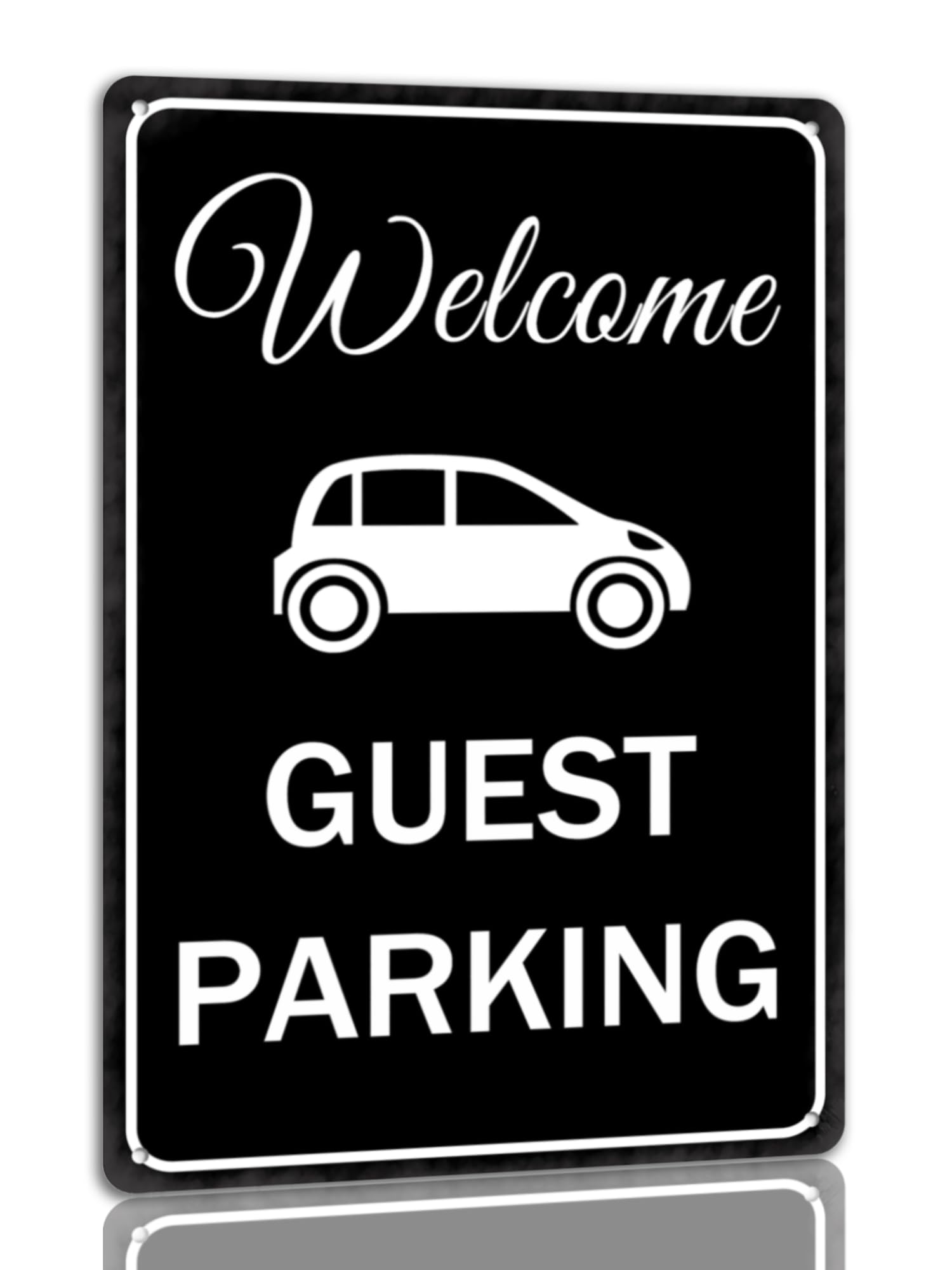 peiyeety Welcome Guest Parking Tin Sign - 8x12 Inch, Black, Metal Tin, Vintage Style, Wall Mount, Parking Sign