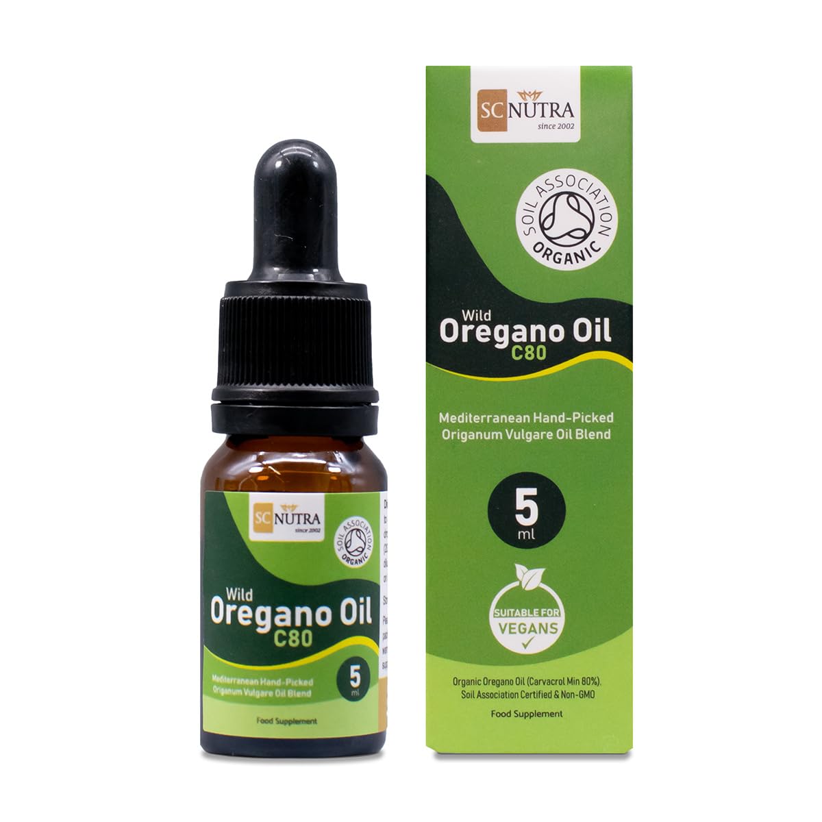 Huile d'origan - Huile d'origan sauvage biologique C80 5ml (35 portions) - 83%+ Carvacrol & Faible taux de Thymol - Certifié biologique
