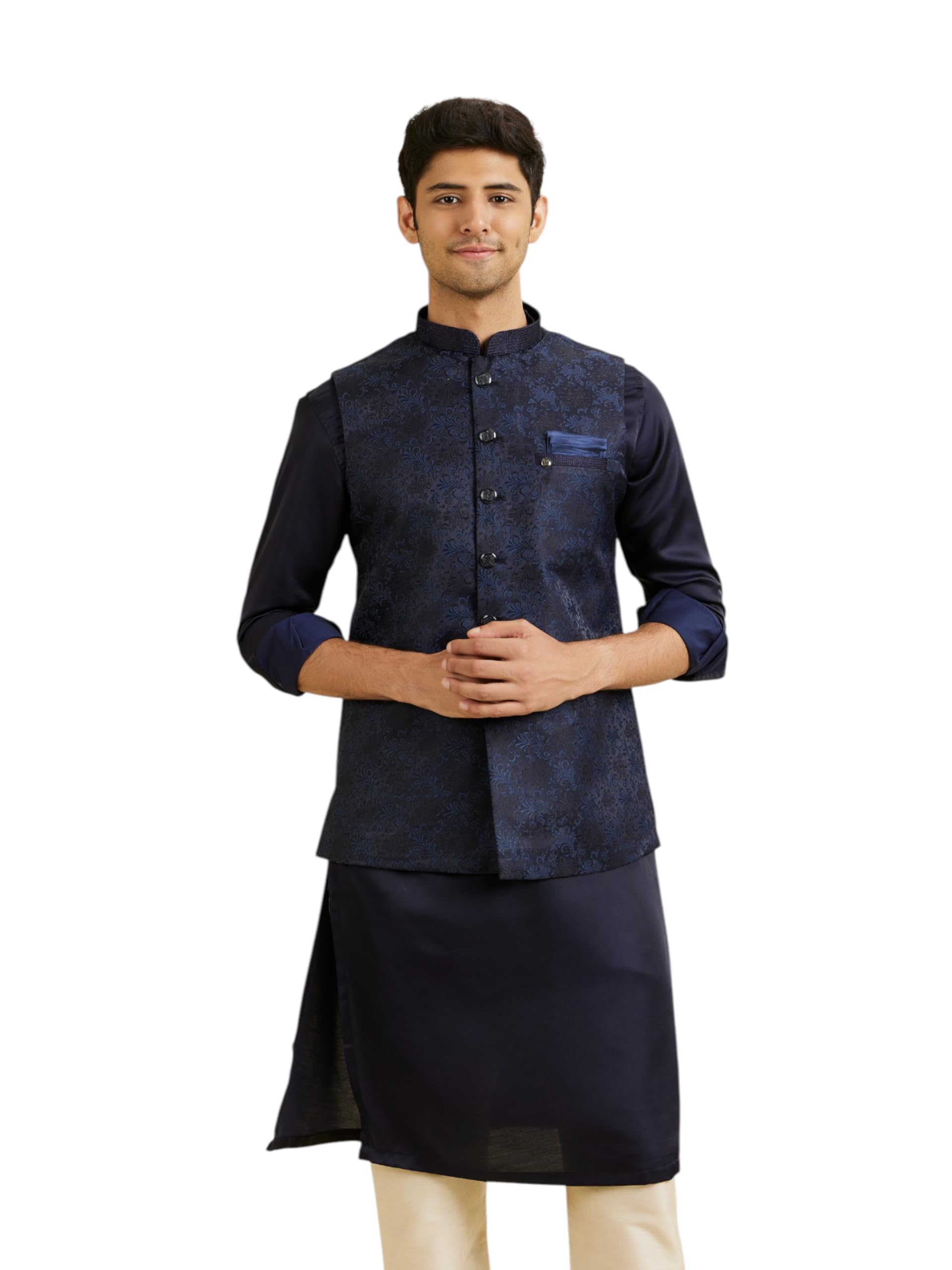 manyavar Men's Brocade Embroidery|Jacquard Nehru Jacket (1pc)-picture-22