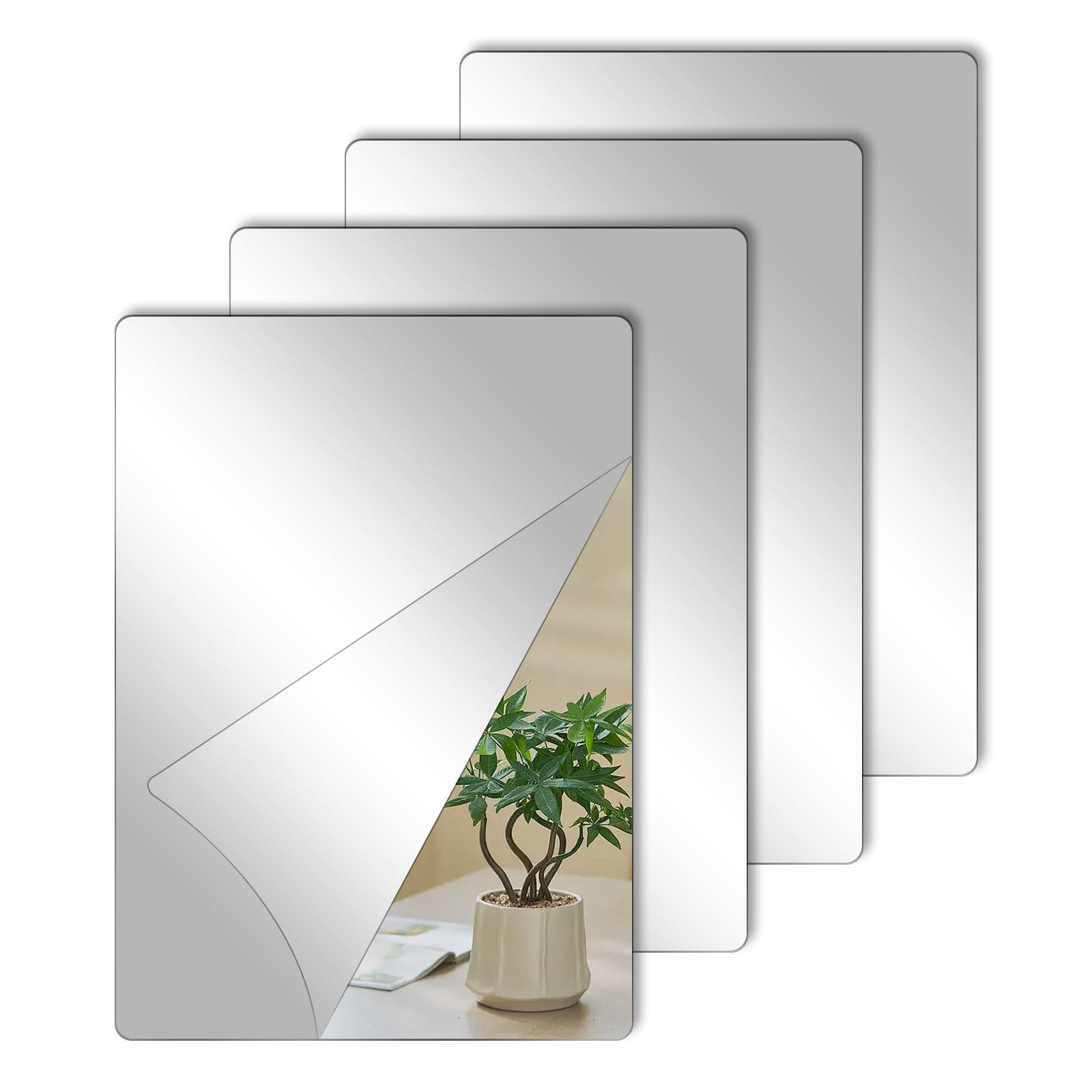 Miroir Adhesif Mural Ensemble De 4 Mioi Autocollant, Miois Salle De Bain Miroir 30x30 Cm