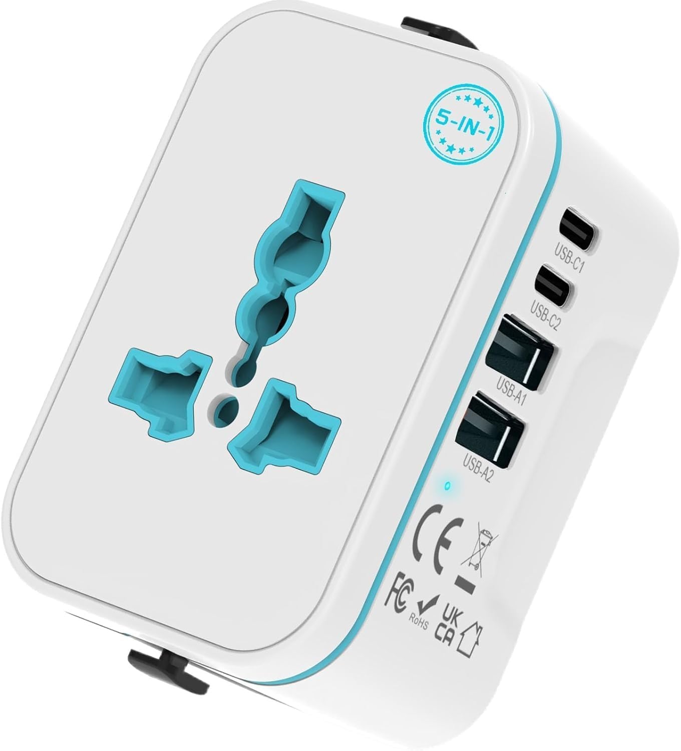 rts 200+ Countries Universal Travel Adapter Fast Charger, Worldwide Plug Adapter 2 USB C PD3.0 & 2 USB-A Quick Charge, All in One International Power Adaptor Smart Wall Charger for Phone Laptop USA EU-image-5