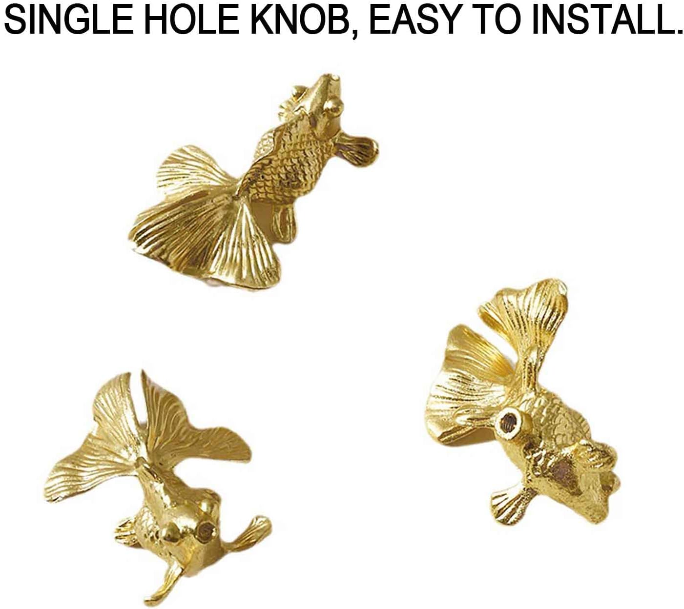 2PCS Goldfish Cabinet Knobs, Animal Knobs Cabinets and Drawers Knob for Cabinets Gold Drawer Knob Metal Dresser Pull Cupboard Handles