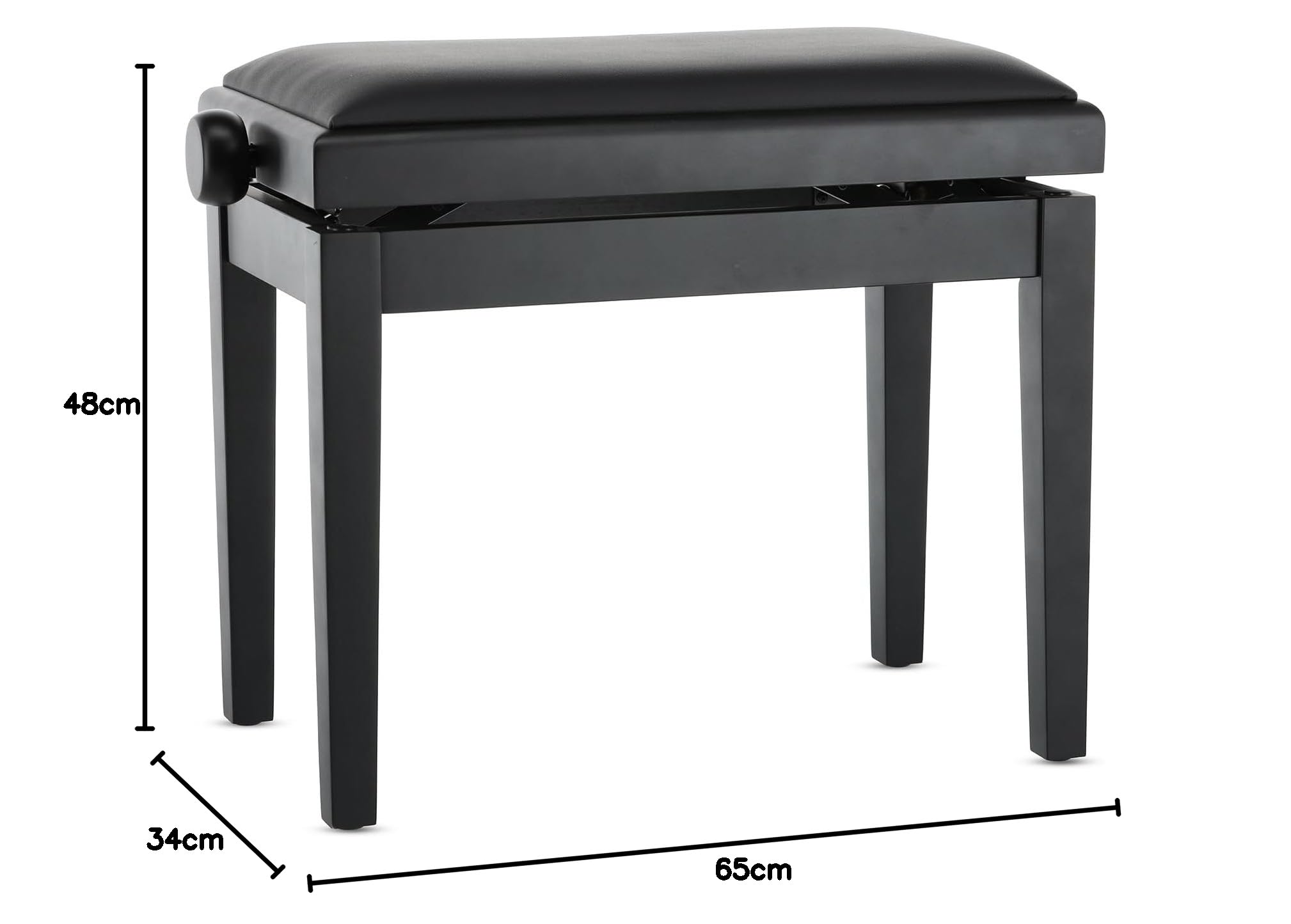 GEWA Piano Bench Deluxe Vinilo - Negro Mate - Madera Maciza - Funda de Asiento de Vinilo - Asiento 52x30cm - Altura Regulable - Fijación de Alta Resistencia - Carga de Rotura 2t