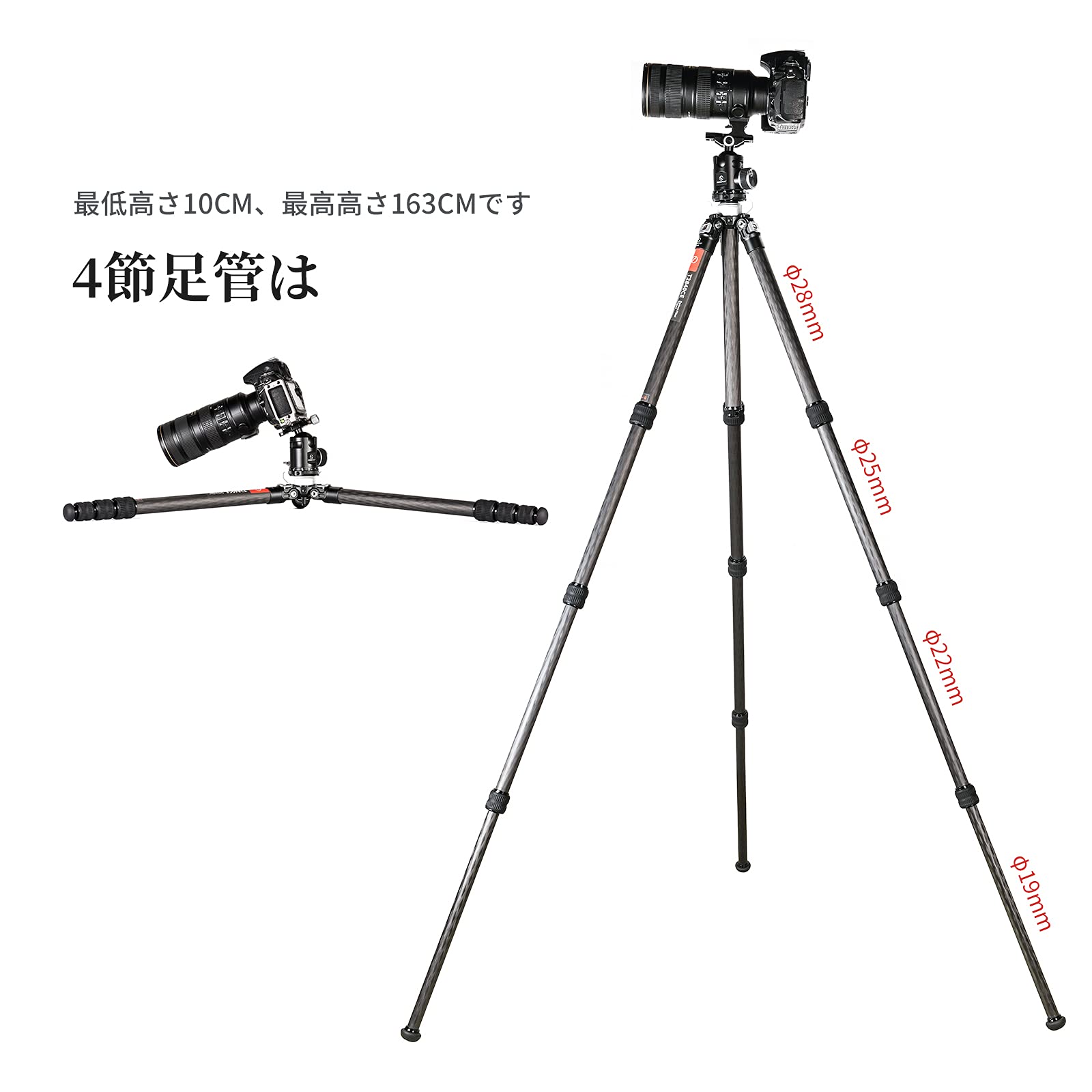 Amazon | SWFOTO T2840CE 三脚 一眼レフ カメラ コンパクト カーボン 