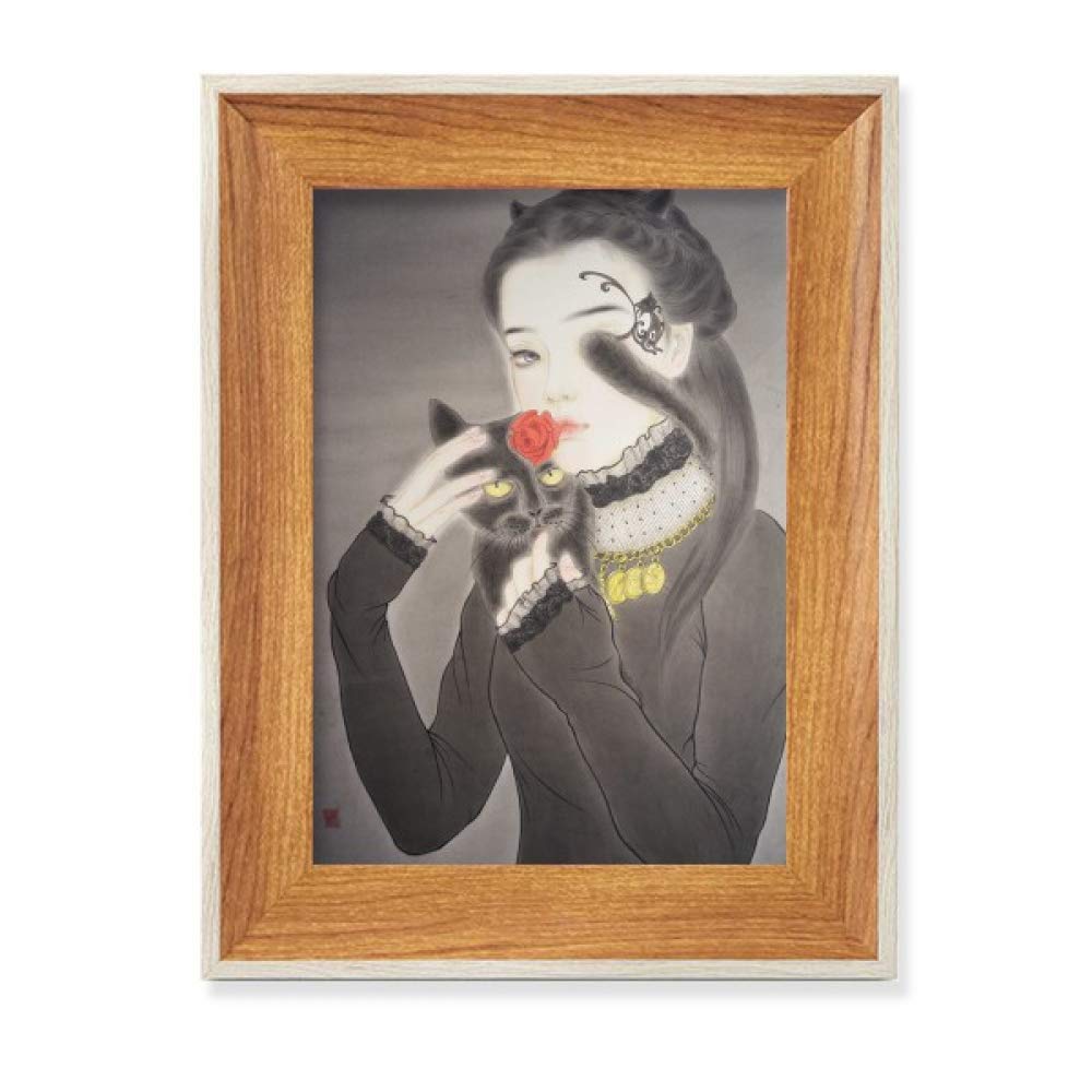 Cadre photo chat noir aquarelle la beauté tableau bois affichage bureau art