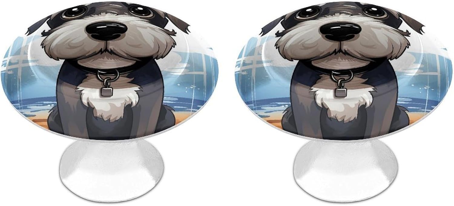 2 Pack Cabinet Knobs,Decorative Drawer Pulls, Adorable Schnauzer