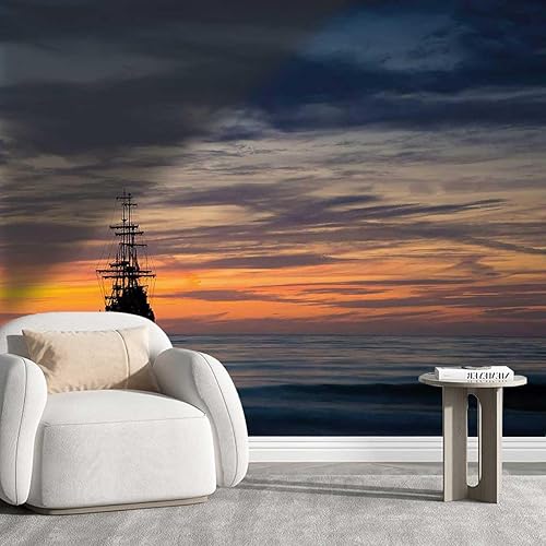 Miniatura 1 de Papel tapiz para muebles de madera, barco pirata, papel de contacto, decoración de pared, fondo de televisión, versátil para varios espacios (Ancho)