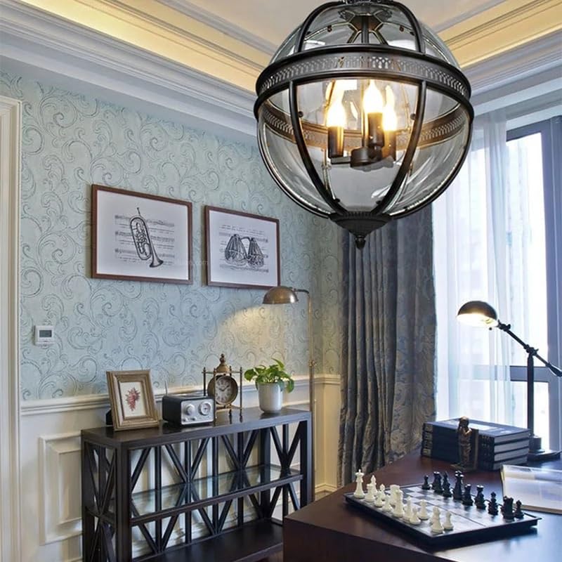 Lustre en fer et verre de qualité supérieure style bronze vintage pour grand foyer