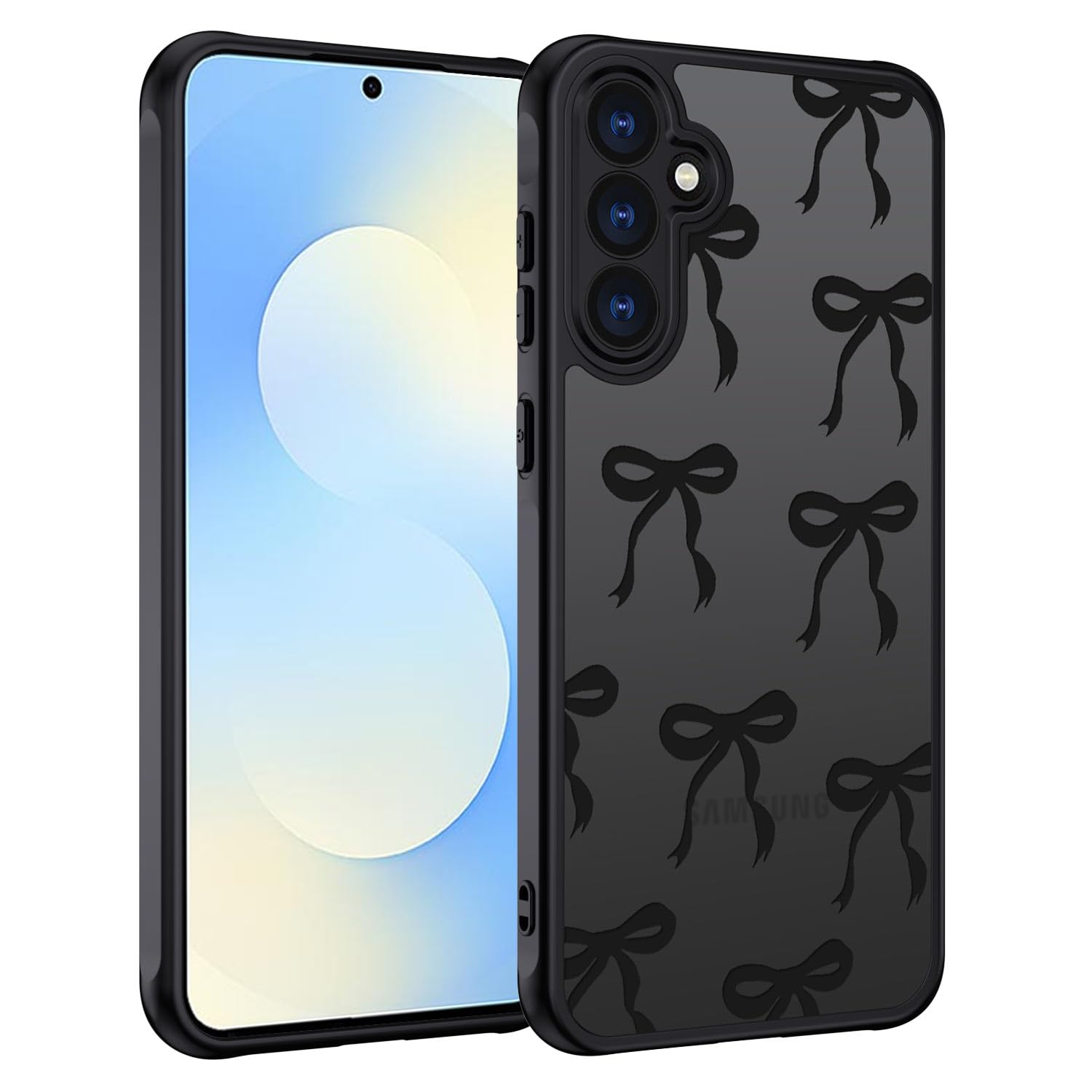 Handyhülle für Samsung Galaxy S26 Hülle, Aesthetic Motiv Schleifen Muster Design Matt Transluzente Schlanke Hart Case Kratzfeste PC Rückseite + TPU Bumper Stoßfest Schutzhülle, Schwarz