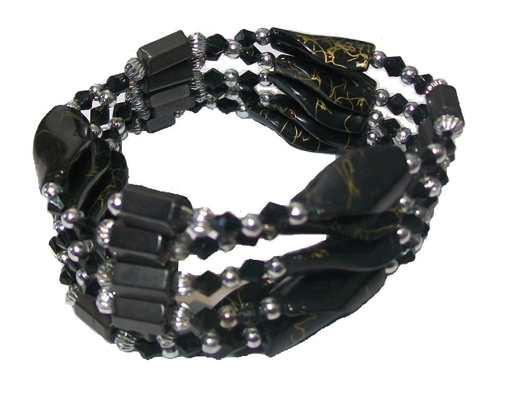 Mytoptrendz Black Mytoptrendz® Crystal Twisted Glass Bead And Magnetic Hematite Bead Necklace Magnet Bead Long Open End Versatile Necklace Anklet Wrap Bracelet Fashion Jewellery (Black)