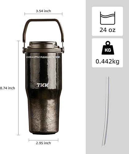 Miniatura 6 de TKK Vaso interior de titanio puro de 24 onzas con tapa con pajilla, taza aislada al vacío, taza de viaje de doble pared con asa, apto para