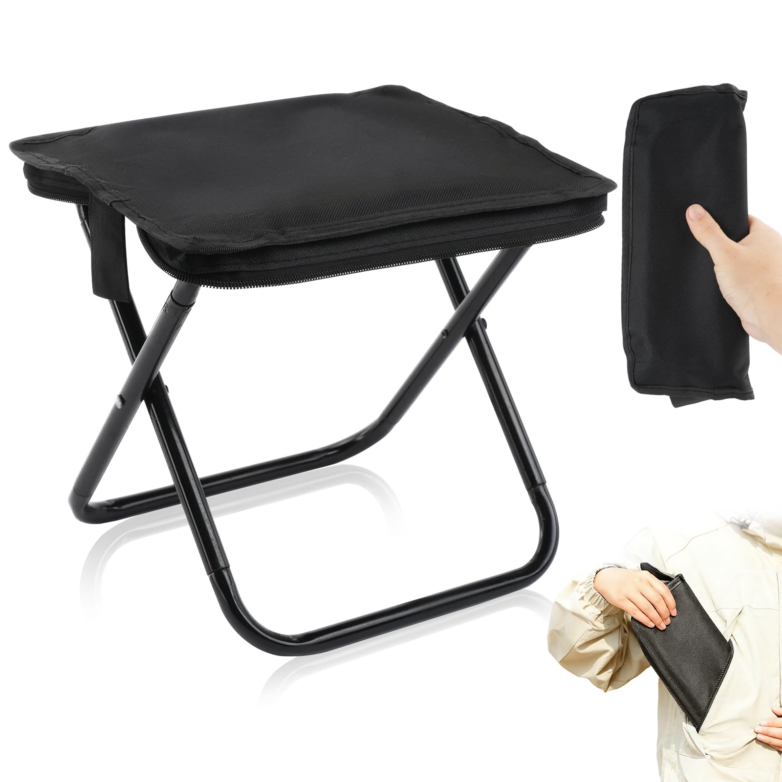 JINGIHE Camping Stool, Folding Chair, Portable Collapsible Stool, Lightweight Outdoor Fold Up Chair for Adults, Hold Up to 220 Lbs Sturdy Compact Seat for Camping, Fishing, Hiking, Picnic (Black)