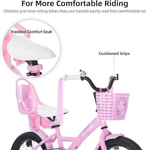 Miniatura 4 de KEANO Zinnia 14 16 20 Inch Kids Bike for Girls Ages 3-10 Years, Girls' Bikes with Training Wheels, Streamers, Basket and Doll Seat, Children