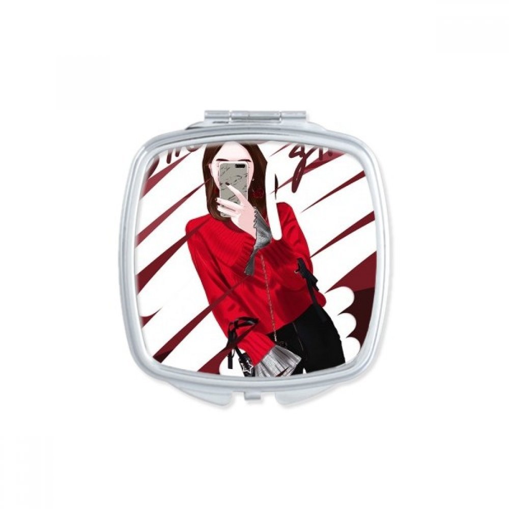 Miroir de maquillage compact carré fait main avec illustration artistique élégante