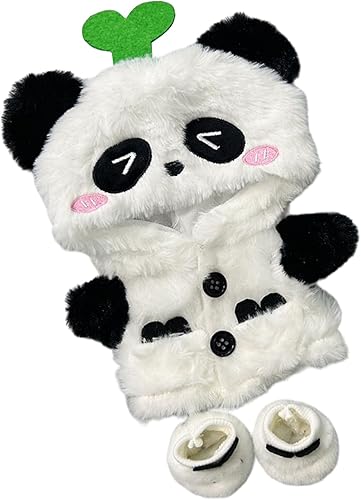 CALEMBOU Juego de ropa de muñeca de felpa, lindo conjunto de trajes de felpa para muñecas suaves de 8 pulgadas (7.9 in) (conjunto de ropa de panda)