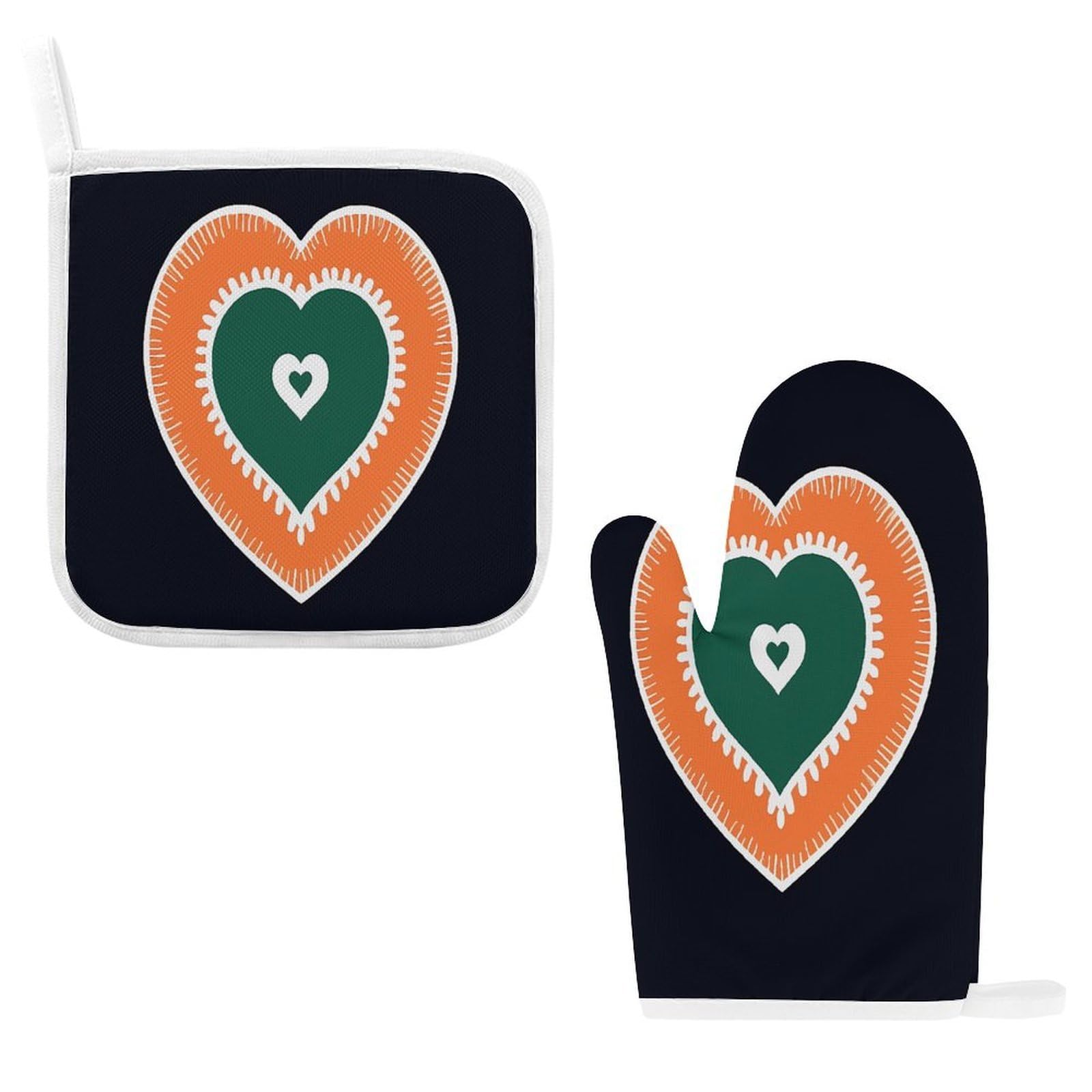 Btcowzrv Style Heart On Black Background Oven Mitts And Pot Holders 2Pcs Set