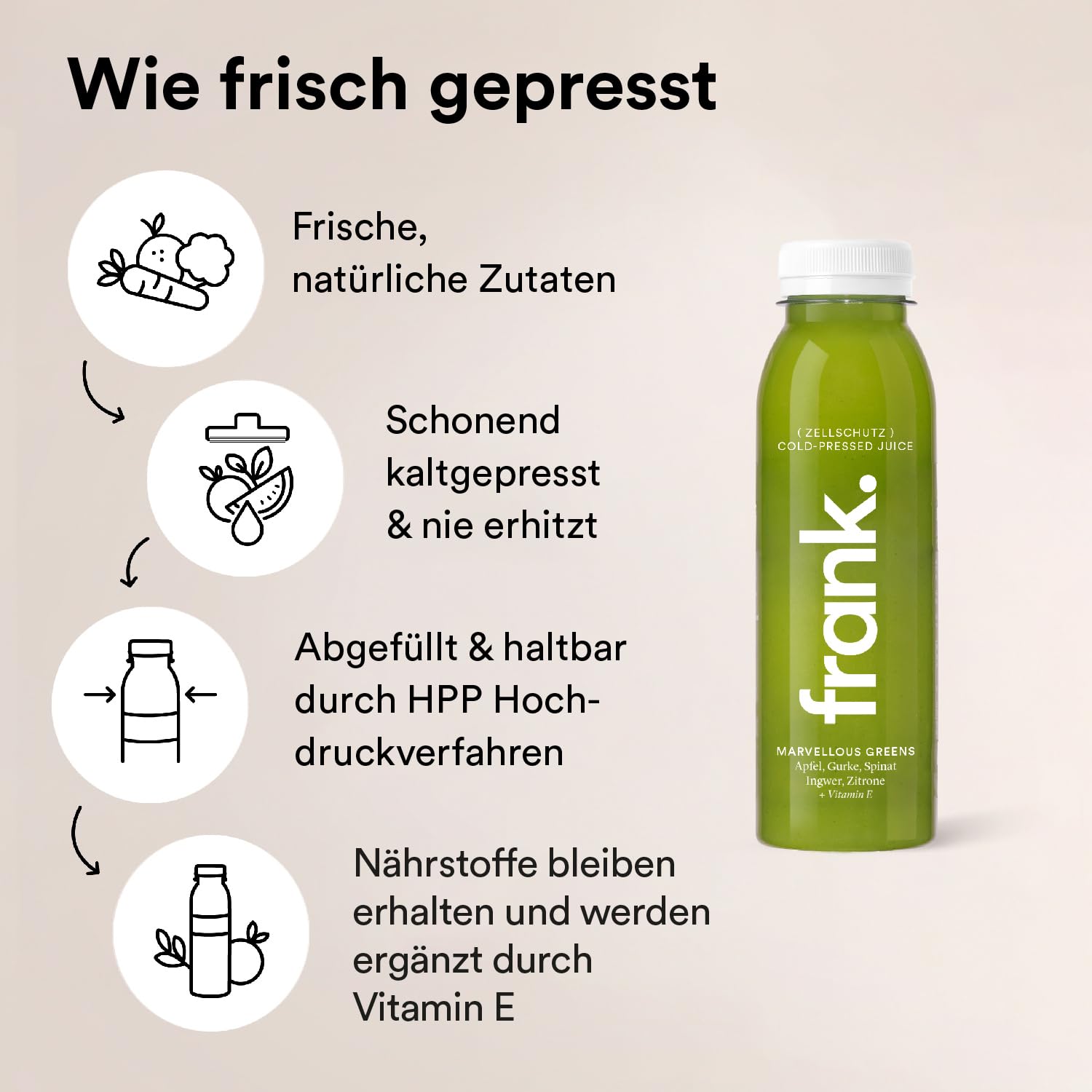 FRANK JUICE MARVELLOUS GREENS – kaltgepresster veganer Saft | 12 x 330 ml | Aus Fruchtsäfte & Gemüsesäfte mit Apfel, Gurke, Spinat, Ingwer und Zitrone, inkl. EINWEG-PFAND 3€