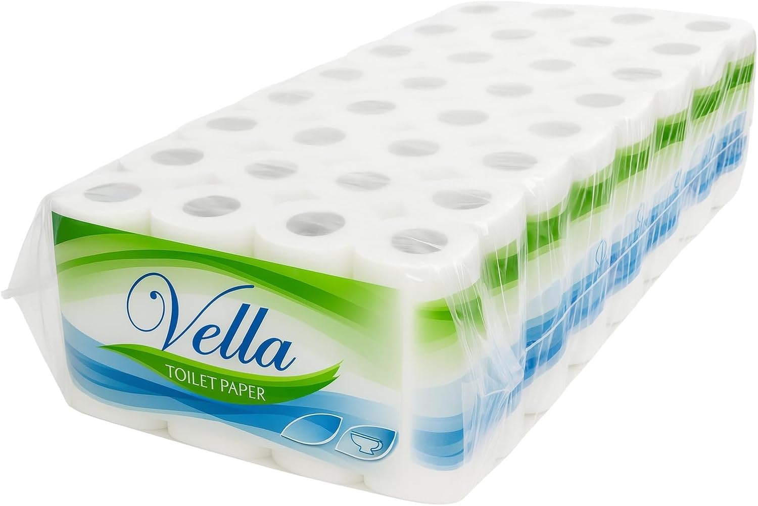 Vella Toilettenpapier 64 Rollen, 3-lagig, weiß, Zellstoff, (8 Rollen, 8-er Pack), 150 Blatt pro Rolle