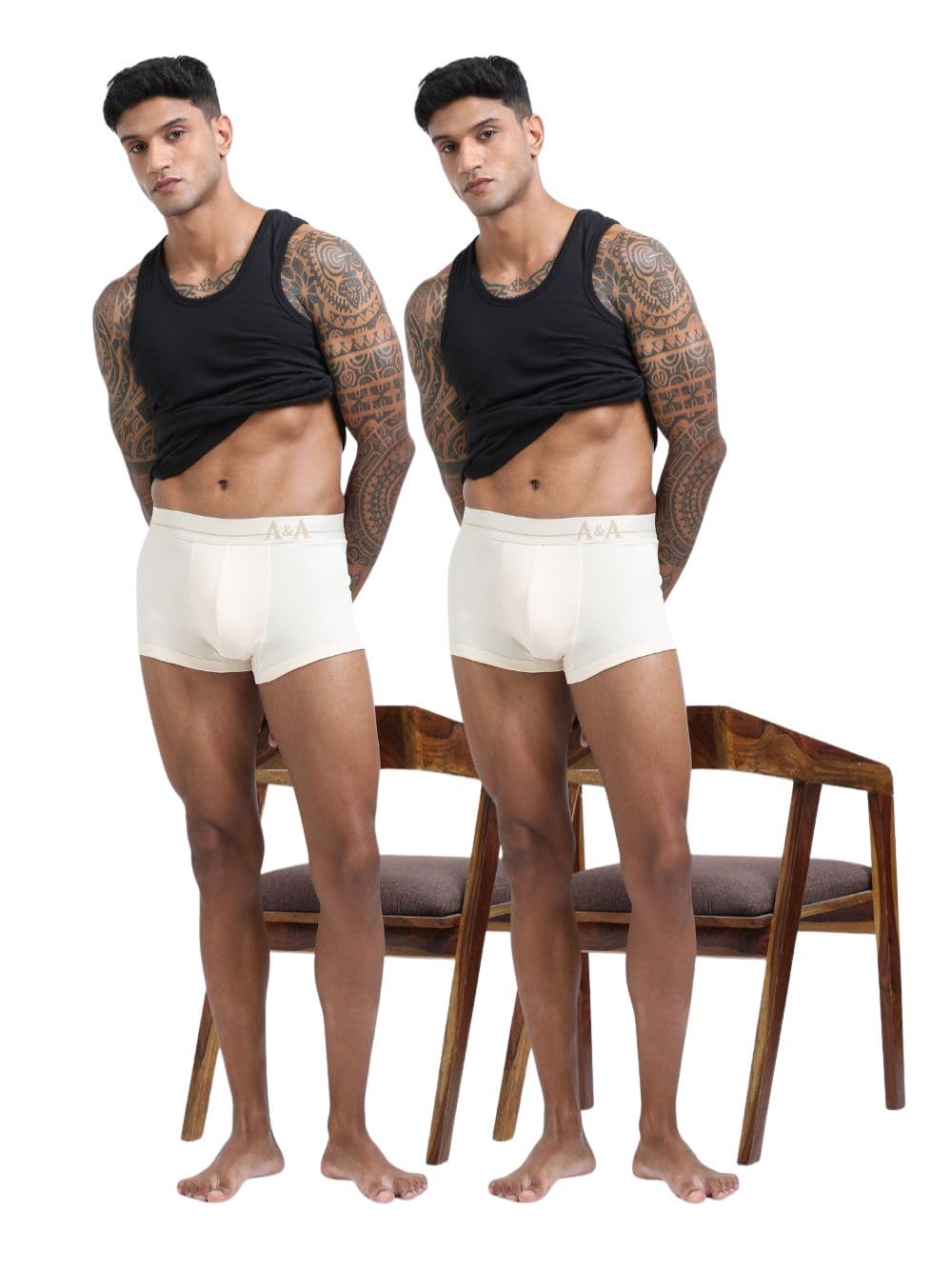 a & a Beige and Beige Organic Cotton Super Stretch Trunk with Outer Elastic Short Length Waistband - Pack of 2-picture-53