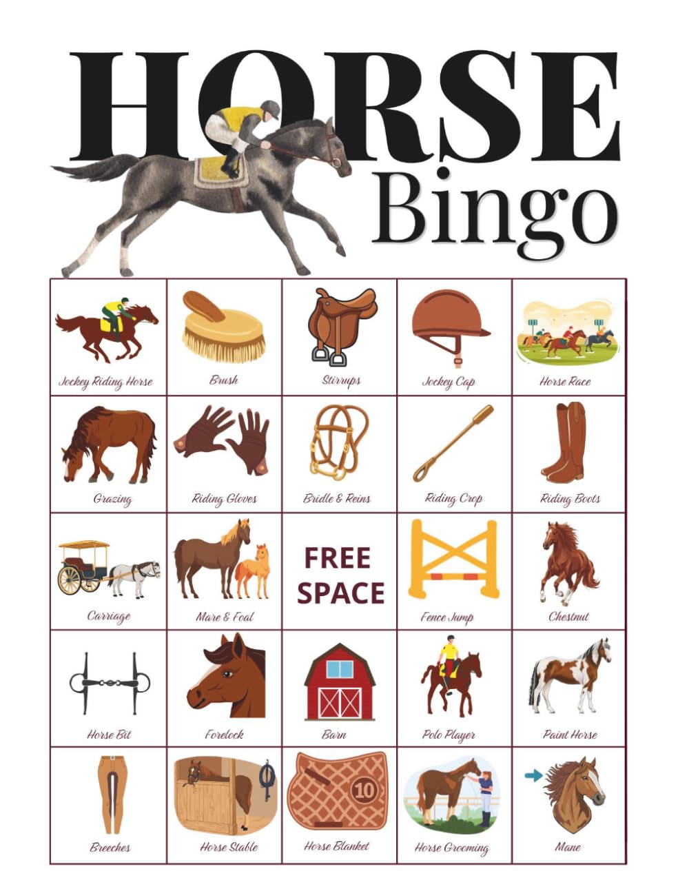 Horse Bingo Game: 32 Player Equestrian Party Games for Derby Day Parties, Horse Show Events, and Gifts for Horse Lovers