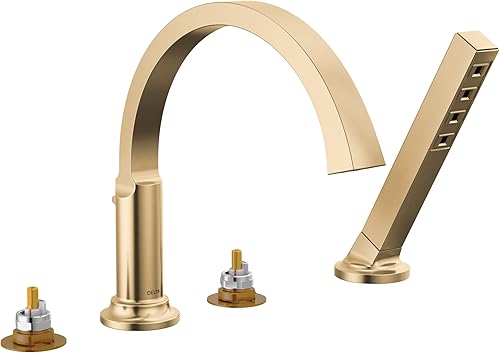 Delta Faucet Tetra - Grifo de bañera romano dorado, grifo de bañera romano, grifo de bañera Delta Roman dorado, relleno de bañera, Lumicoat bronce