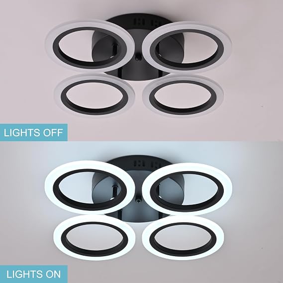 Small Modern LED Ceiling Light,4 Rings Flush Mount Ceiling Light Fixtures, Black Close to Ceiling Light, 6500K LED Ceiling Lamp for Bedroom,Dining Room,Living Room, Office