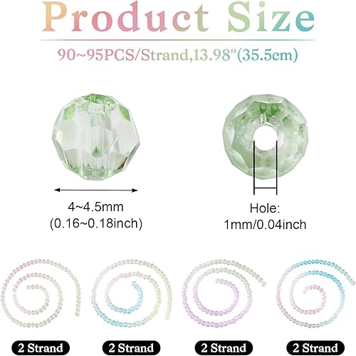 Miniatura 2 de Craftdady 8 hebras, 720 cuentas redondas de vidrio facetado, cuentas de cristal transparente, cuentas de cristal pequeñas de color sirena, cuentas