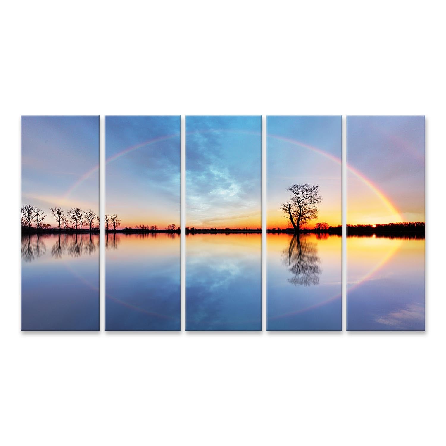islandburner Primer cuadro sobre lienzo arco iris sobre lago silencioso al atardecer y árboles individuales cuadros murales carteles