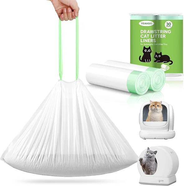 30 Pack Cat Litter Box Liners, Drawstring Heavy Duty Kitty Litter Waste Receptacles Bags for Self-Cleaning Automatic Litter Box, Compatible with MW-SC01/MW-SC02 (18"x12.6")