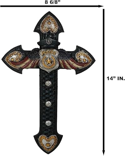 Miniatura 2 de Ebros Gift Insignia patriótica de policía azul con bandera de Estados Unidos, alas de águila, símbolo de estrella de trigo dorado, decoración de