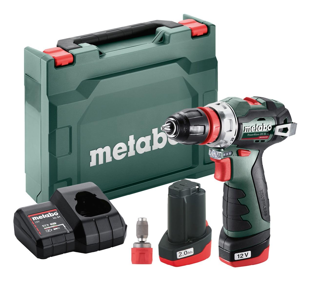 metabo Akku-Bohrschrauber PowerMaxx BS 12 BL Q - 12V, Bürstenlos, Schnellspannbohrfutter, kompakt und leistungsstark für Heimwerker und Profis - Inkl. Bithalter, 2 x Akku 2.0 Ah, Ladegerät und Koffer