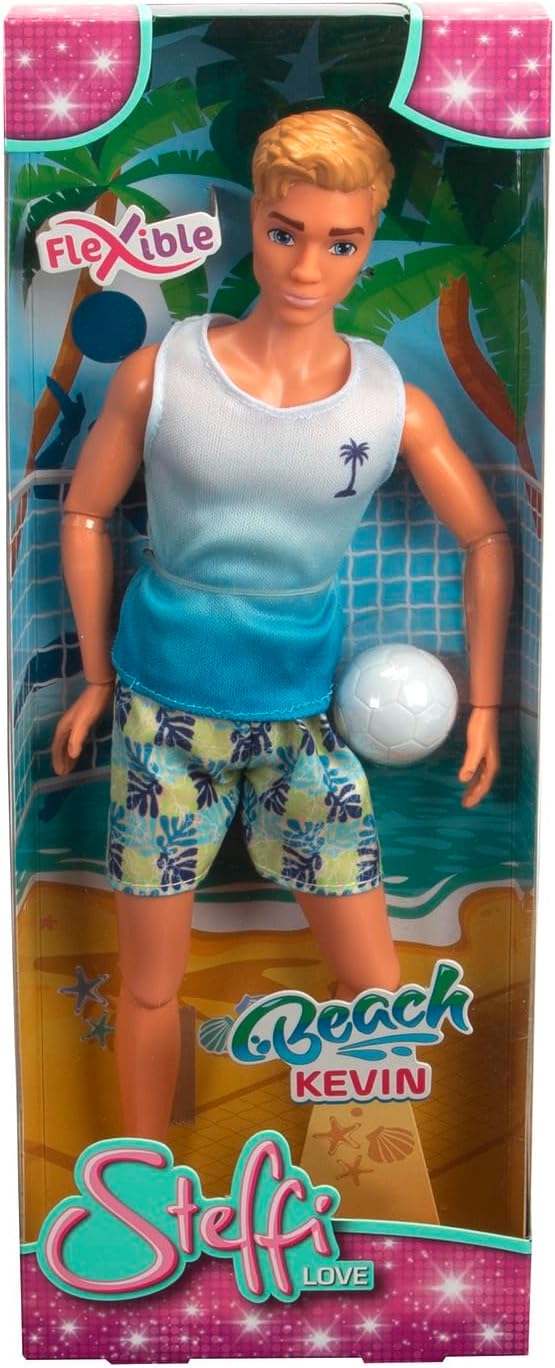 Simba 105733662 Steffi Love Beach, Kevin in Swimming Trunks with T-Shirt and Vollyball, Fully Movable, 30 cm Toy Doll, from 3 Years