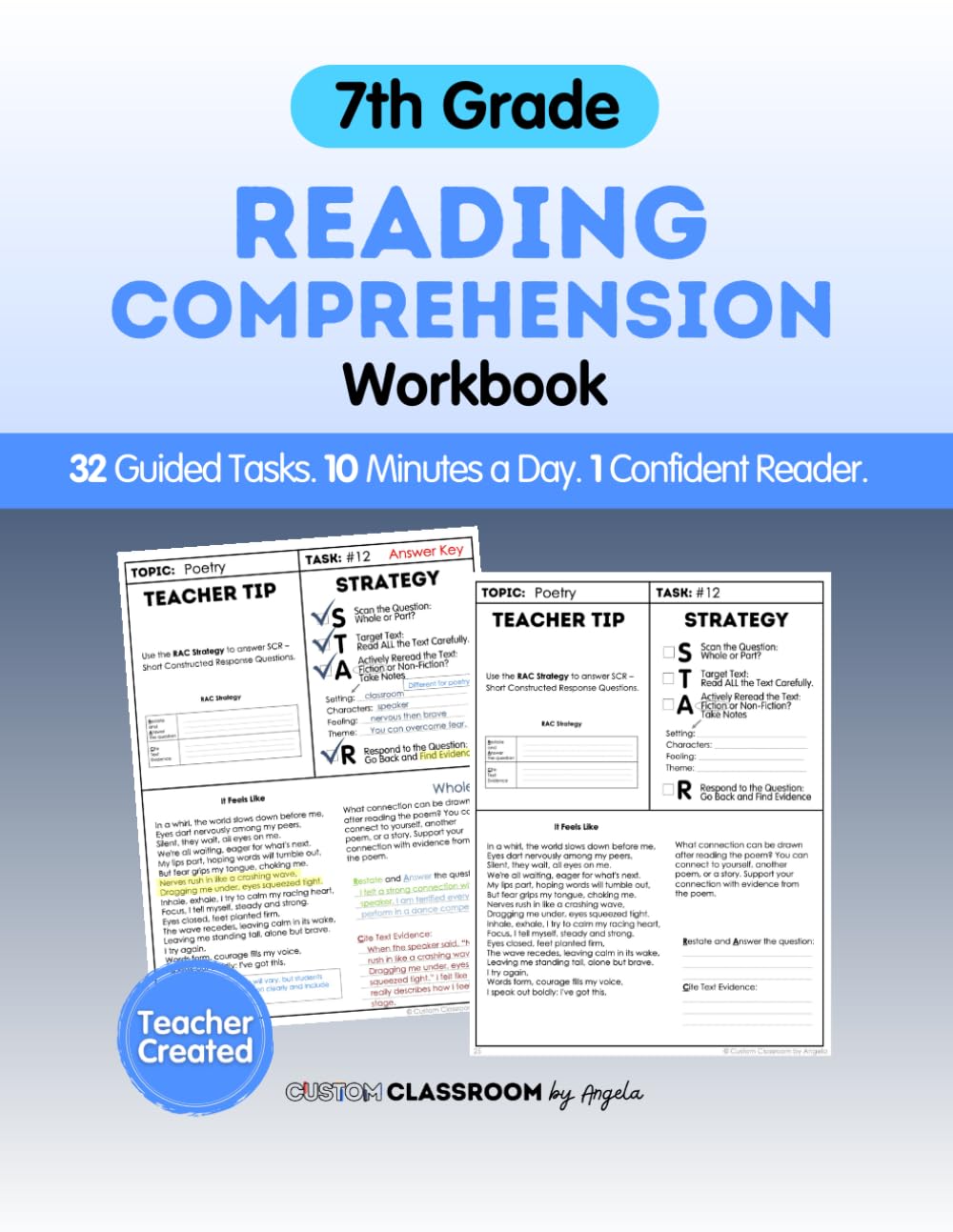 7th Grade Reading Comprehension Workbook: 32 Short Passages with Test-Style Questions for STAAR Test Prep and Summer Practice:: Includes 32 Guided ... Summer learning, & At-Home Reading Practice      Paperback – August 8, 2025