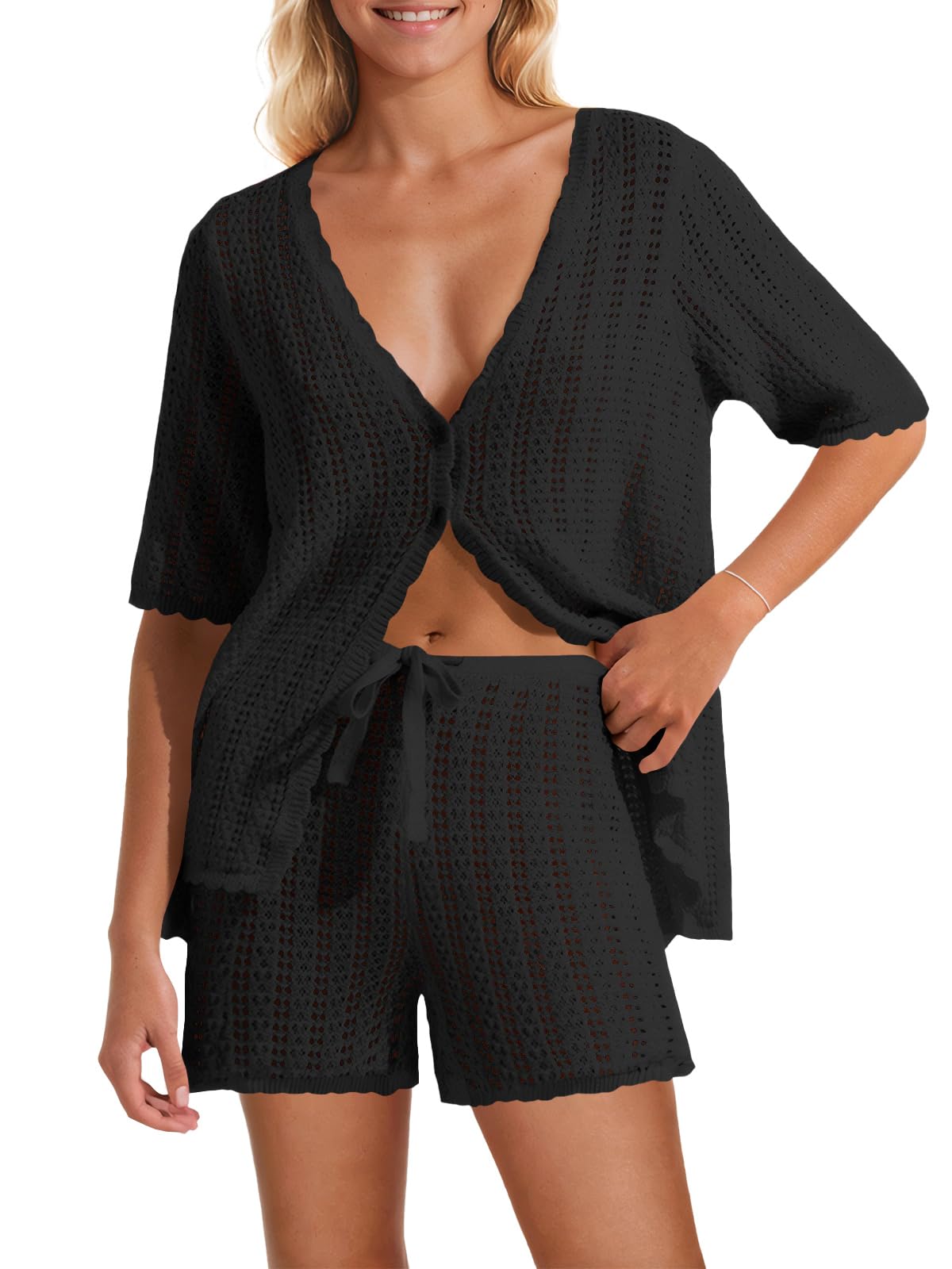 Saodimallsu Conjunto feminino de 2 peças para praia de crochê com...