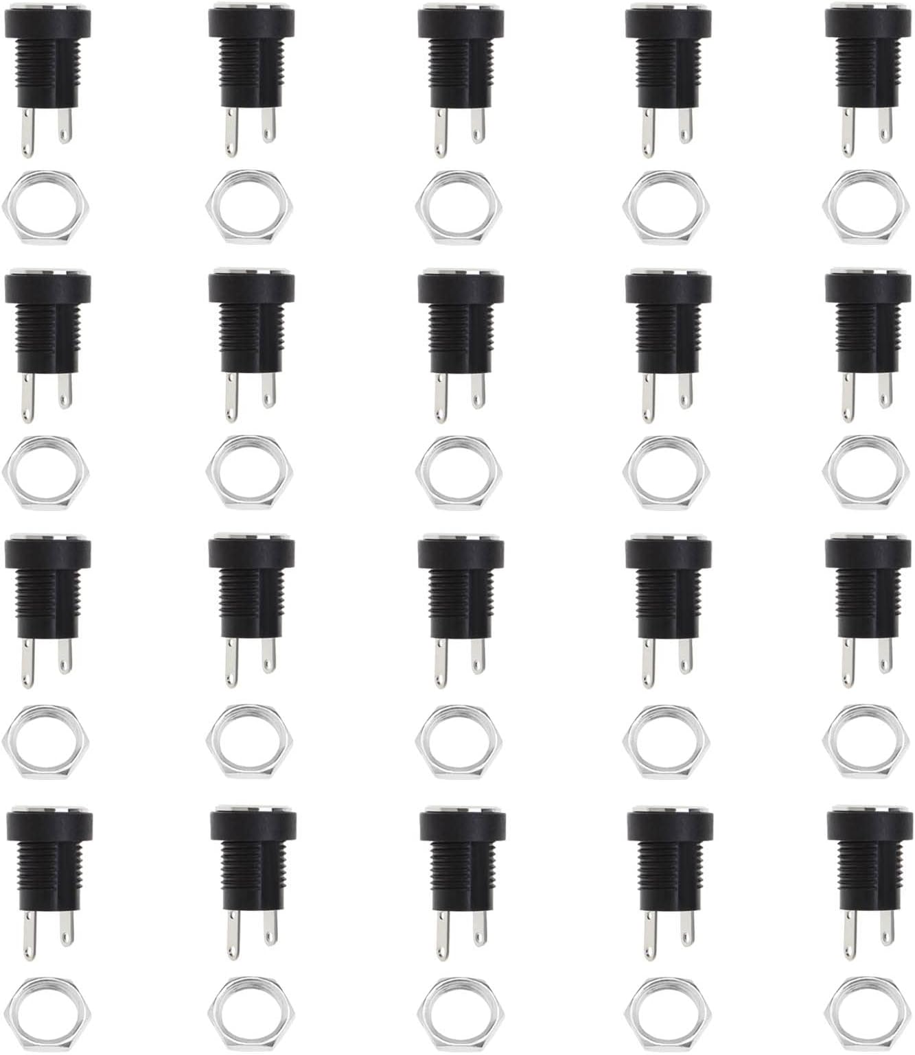 Create idea 20PCS 2.1mmx5.5mm 2 Pins Female DC 12V Power Jack Panel Mount Screw Nut DC Socket Electrical Plug Female Panel Mounting Adapter Connector Electronics Accessories