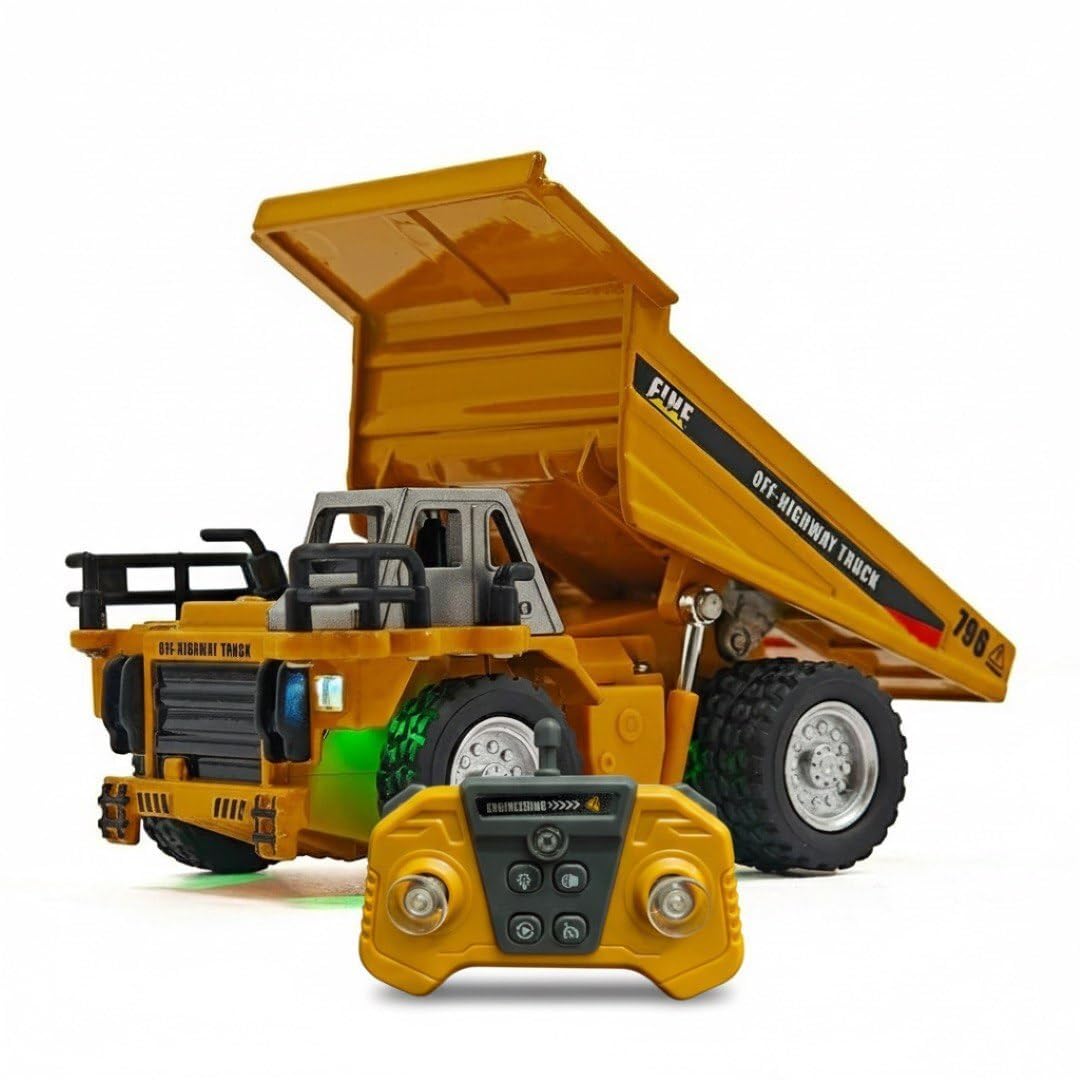 EXOMOON 1/64 2.4G Mini RC Car Alloy Dump Truck Support App Remote Controlled LED Light Sound Engineering Vehicle Two Speed Desktop Toys Model Collection Gift(Mini RC Dumper Truck)-image-31