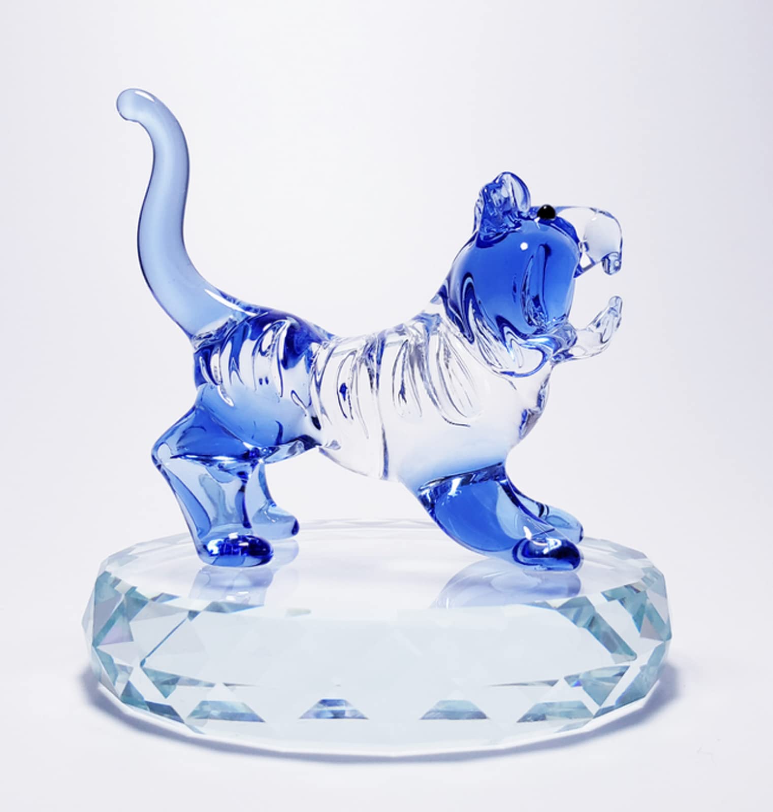 Ornamenti di cristallo Tigre blu con base Figurina animale in vetro artificiale Regalo di nozze di compleanno fatto a mano Tavolo da pranzo vivente Decorazioni per la casa