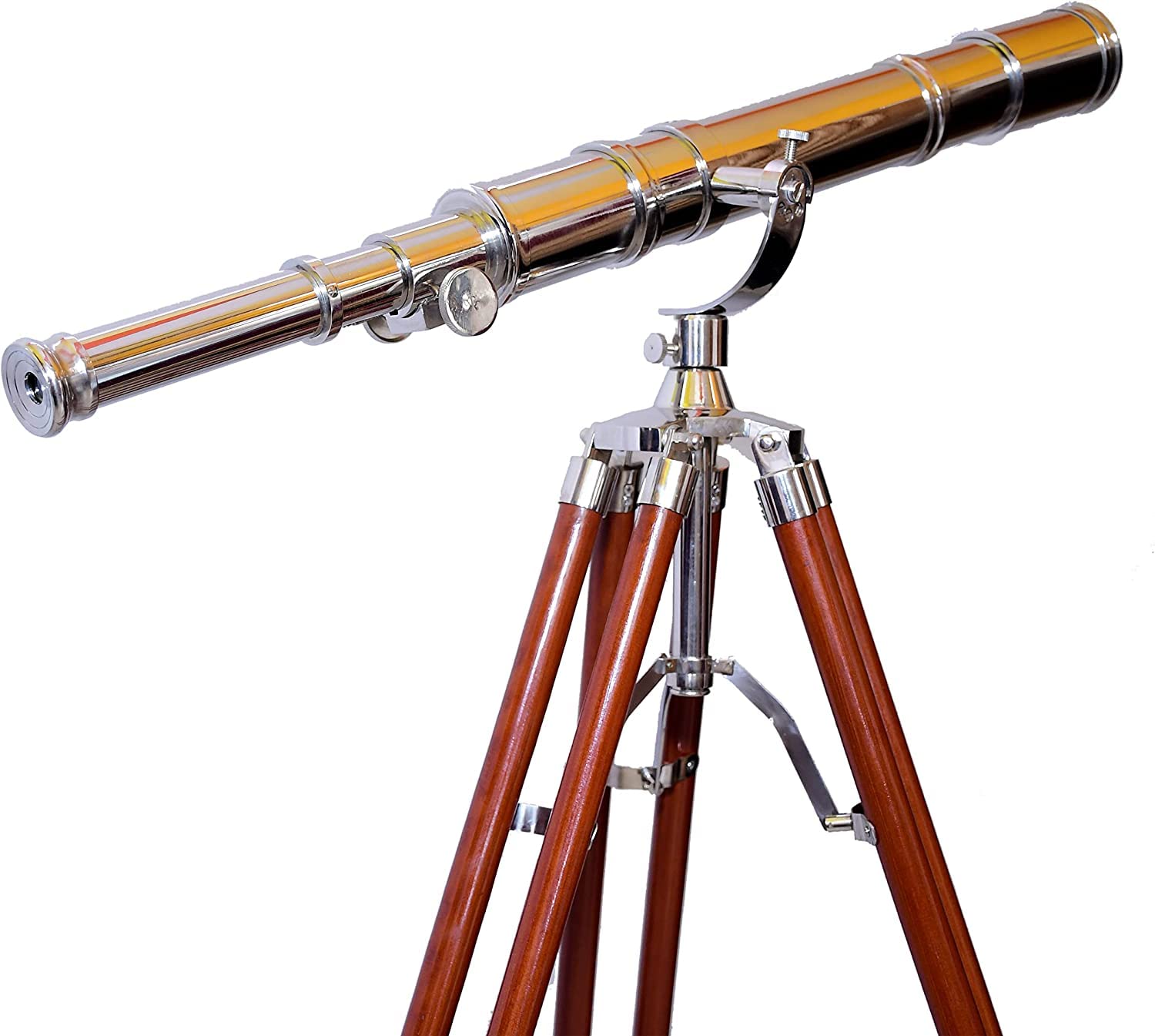 Nautical Maritime Brass Telescope Floor Standing Adjustable Wooden Tripod Stand Handmade Replica Spyglass Home Office Decor