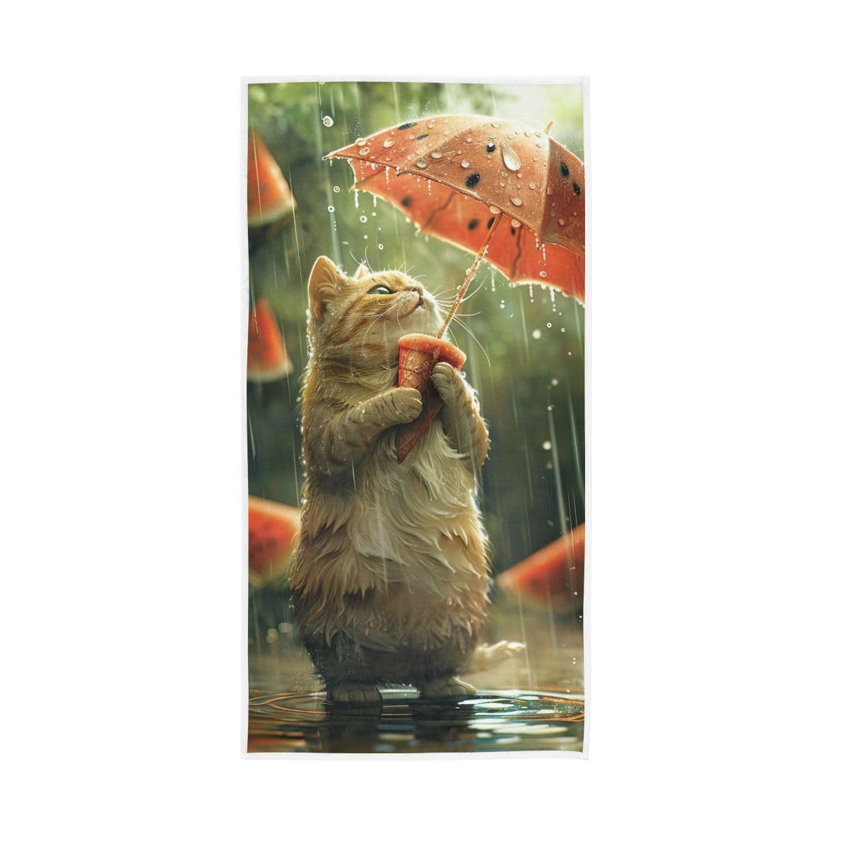 LSRCPD Cat Watermelon Rain Hand Towels, Absorbent Towels for Bathroom, Gym, Hotel, Spa 15 x 30 Inches