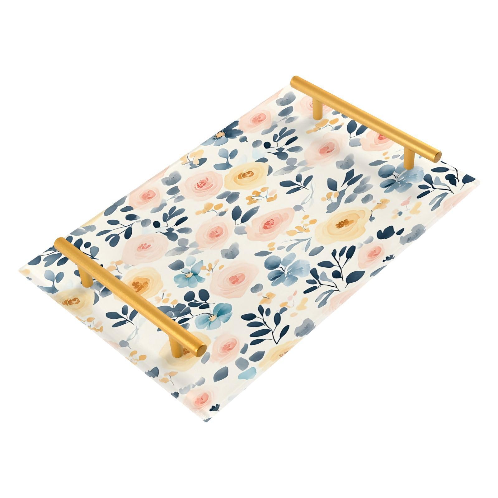 BOESI Watercolor Colorful Flowers Tray, Tray with Handles, Countertop Organizer, Decorative