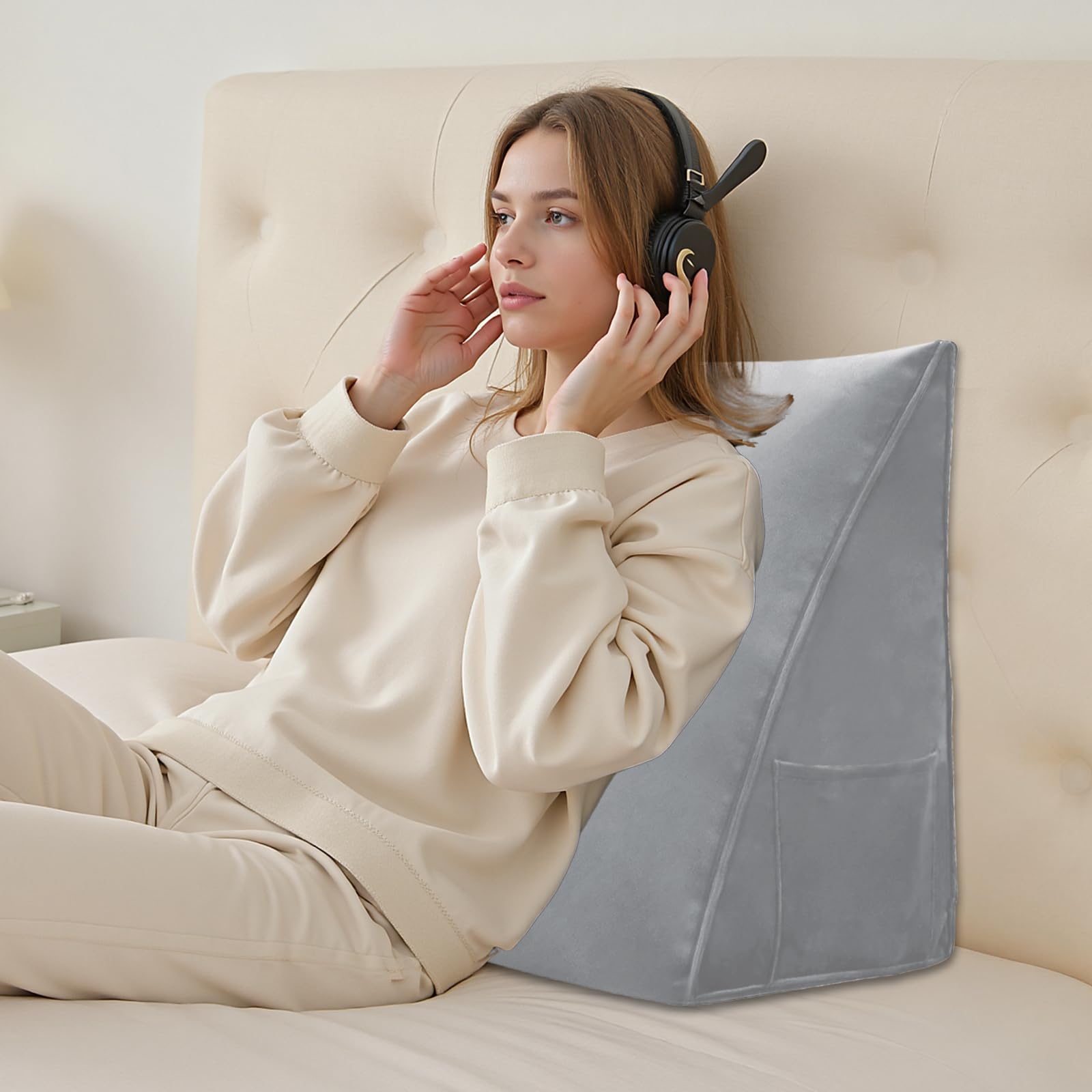 Cojín de Lectura – Cojín Triangular de cuña para Cama y sofá, cómodo cojín para la Espalda, cojín de Apoyo Suave para Leer y Relajarse, con Funda extraíble y Lavable
