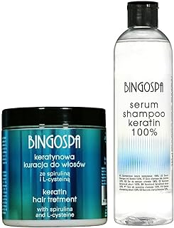 Haarpflege-Set: Shampoo Keratin Serum, Keratin Haarbehandlung mit Spirulin und L-Cystein 550 ml BINGOSPA