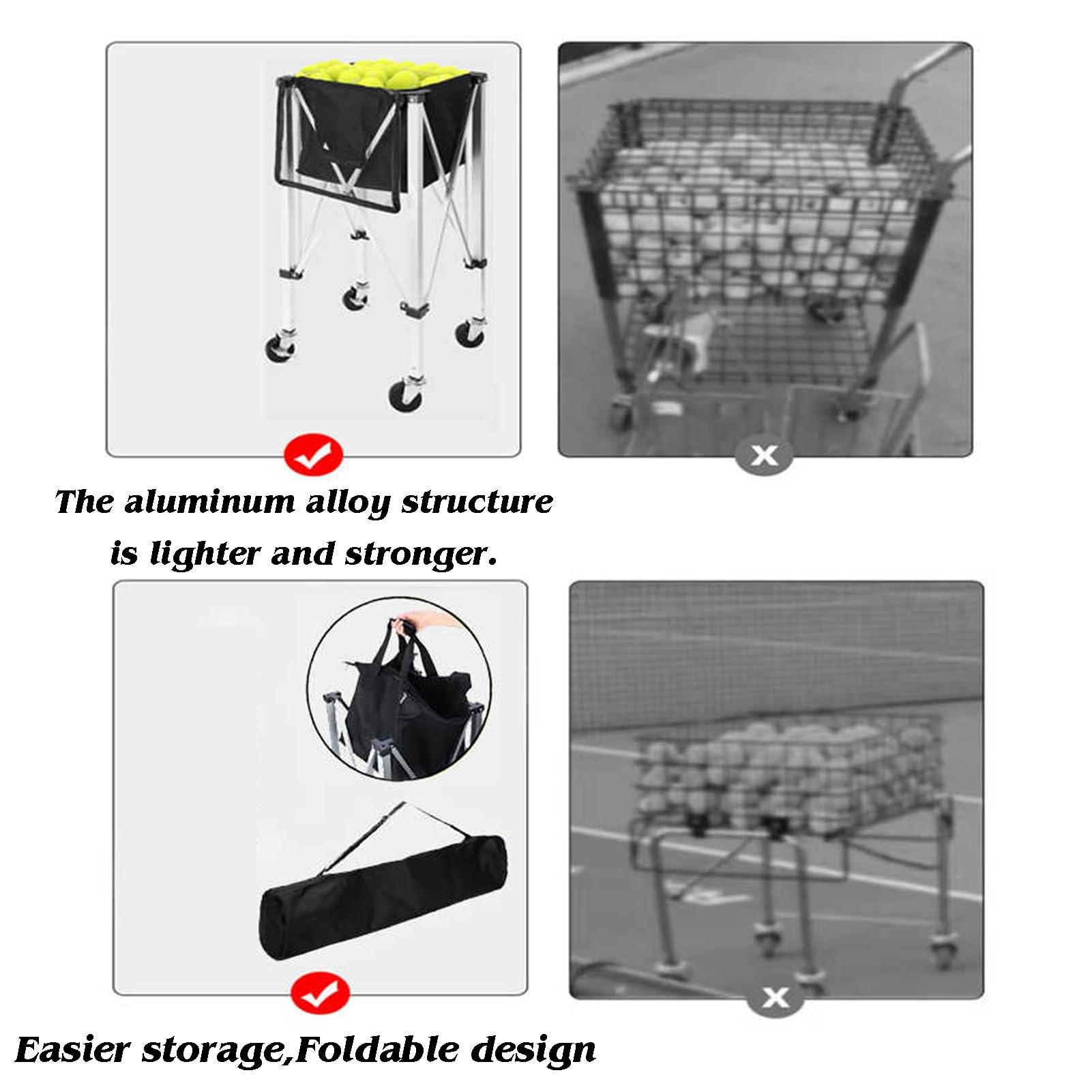 Generico Tramoggia For Palline Da Tennis Extra Large | Cestino pieghevole for palline da tennis con ruote e borsa rimovibile, for baseball/softball
