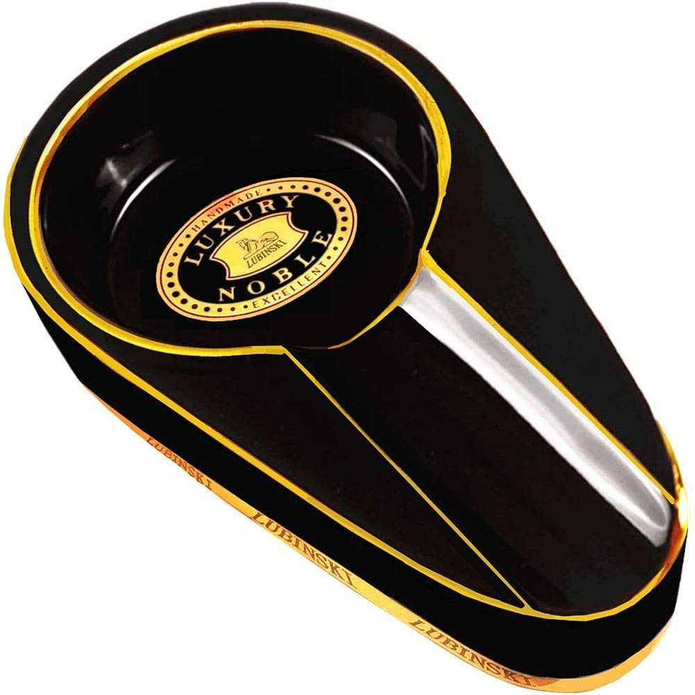 Fayruz Cigar Ashtray for Patio Single Ceramic Outdoor Ash Tray for Cigars Portable Travel Porcelain Cigar Ashtrays (Black)