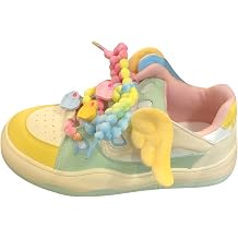 Women's Candy-Colored Sneakers Pearl Shaped Shoelace Wing Charms Kawaii Platform Shoes for Girls Teens Daily Outfits