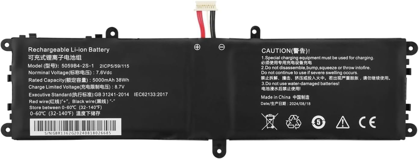 5059B4-2S 5059B4-2S-1 505979-3S1P 505979-3S1P-1 5059B4-2S1P Laptop Battery Replacement for Chuwi GemiBook 13.3 inch CWI528, GemiBook Pro 14 inch CWI529, CHUWI CoreBook X 14-inch 2021 Serie(7.6V 38Wh)