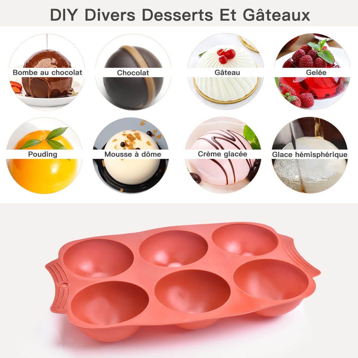 Stampo Silicone 6 Fori A Sfera - Per Bombe Di Cioccolato, Torte, Gelatine E Budini - Foto 3